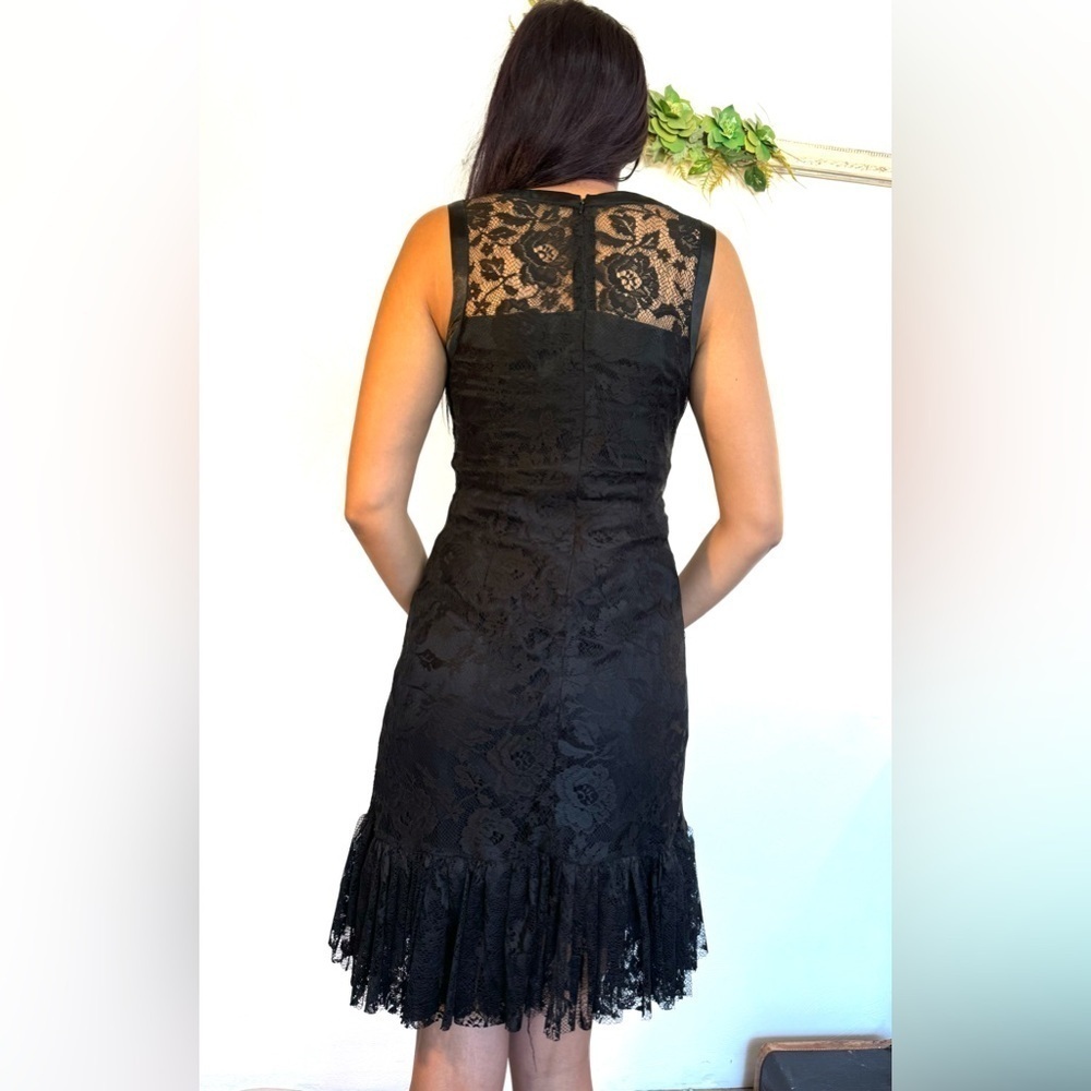Size 6 Max and Cleo Lace black dress with ruffle detail. Fitted mini dress - Picture 2 of 12